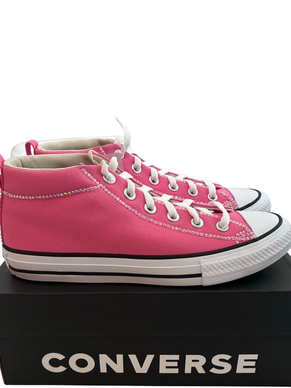 Converse Street Mid Watermelon Pink Kids 6 Custom Rhinestone Bling